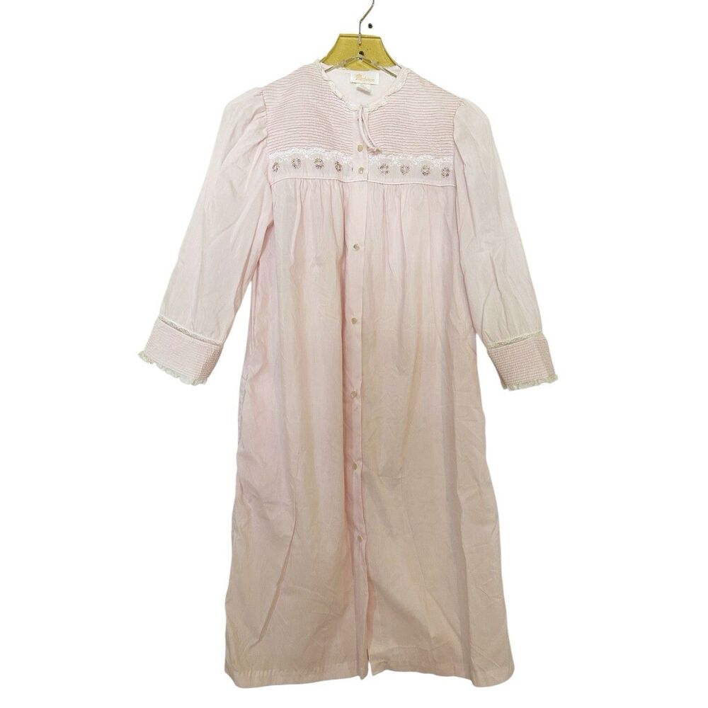 Barbizon VTG Cotton Nightgown Womens Sz ? Embroidered Flower Applique Pale Pink
